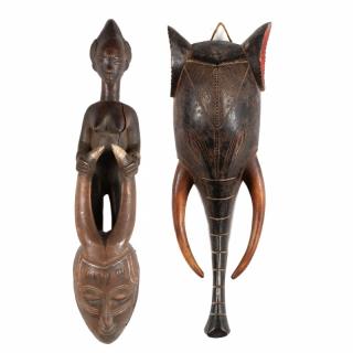 Appraisal: Two West African Masks carved wood with paint decoration the