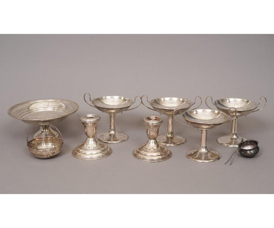 Appraisal: Weighted sterling silver tableware to include candlestick holders and sherbets