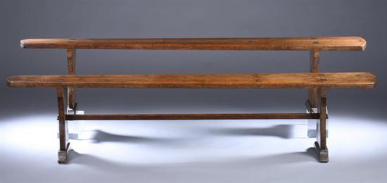 Appraisal: PAIR HAND-HEWN PINE PLANK-TOP BENCHES th century Bread-board end plank-top