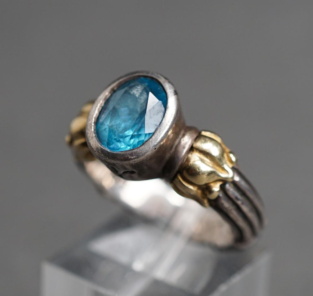 Appraisal: Caviar Sterling Silver -Karat Yellow-Gold Mounted and Blue Topaz Ring