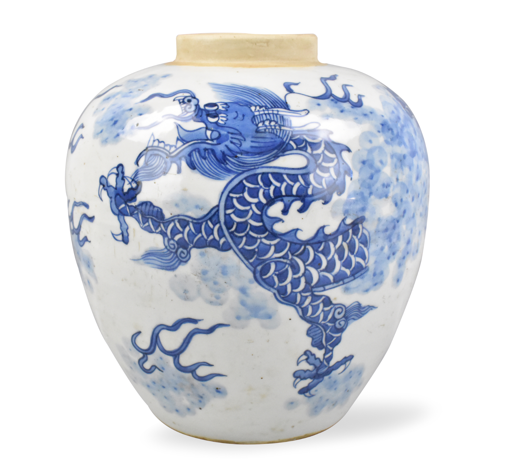 Appraisal: A Chinese blue white dragon jar One large long dragon