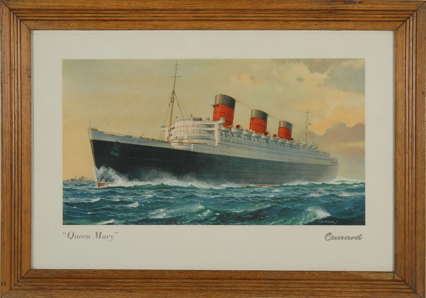 Appraisal: FRAMED PRINT th CenturyQueen Mary depicting the passenger liner After