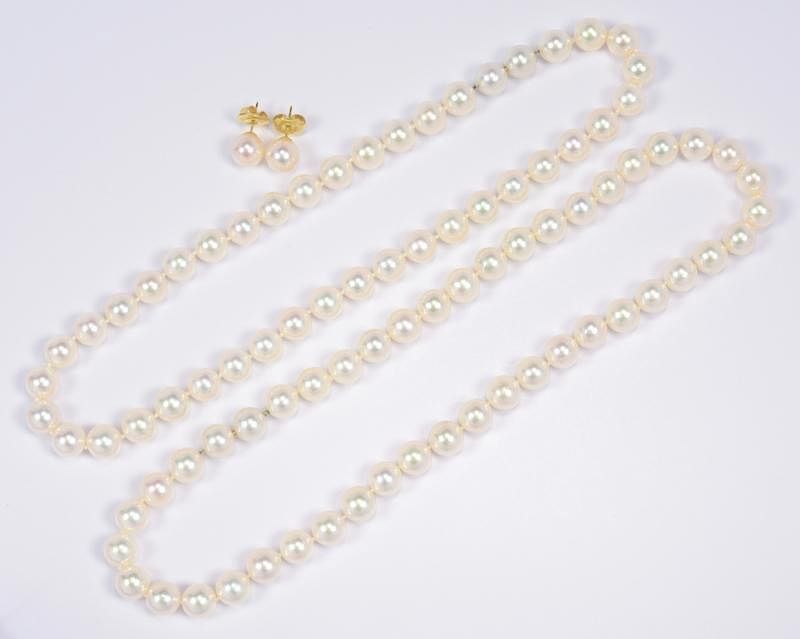 Appraisal: x mm Pearl Necklace and Earrings Cultured pearl necklace containing