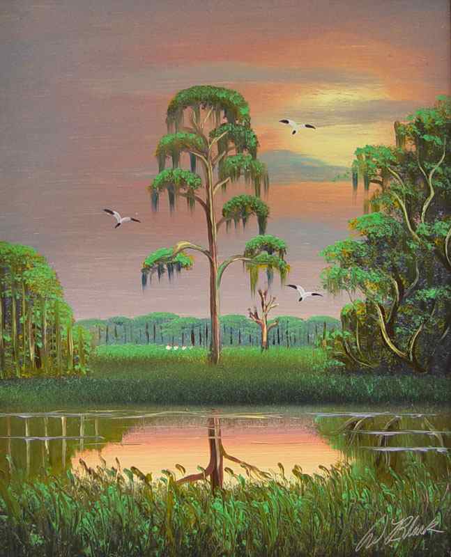 Appraisal: BLACK Al American th Century Florida Highwaymen Backwater Sunset with