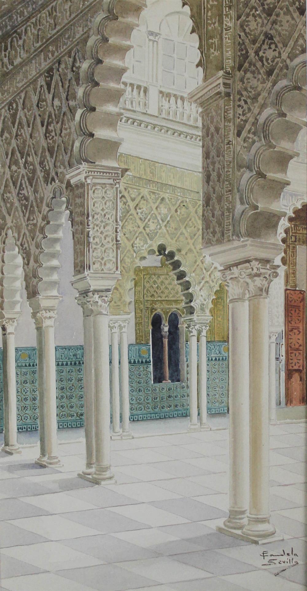 Appraisal: FRANCISCO CANDELA SPANISH TH CENTURY ISLAMIC COURTYARD SEVILLE Watercolor x