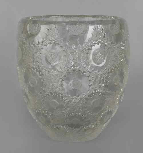 Appraisal: Rene Lalique glass vase with overall raised floral pattern and