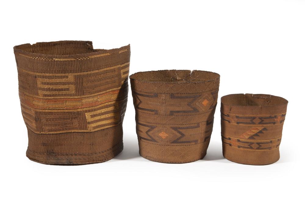 Appraisal: Three Tlingit Cylinder Baskets h in in and in Provenance