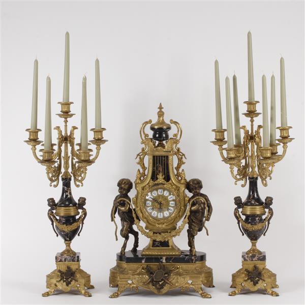 Appraisal: Imperial Brevettato Italian three piece gilt bronze and black marble