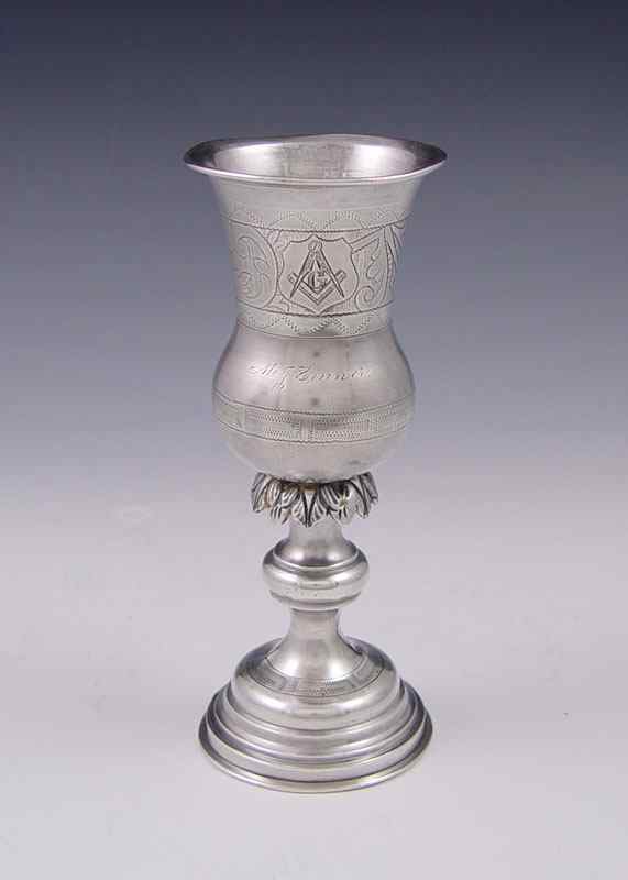 Appraisal: RUSSIAN SILVER MASONIC CHALICE Engraved with Masonic compass and square