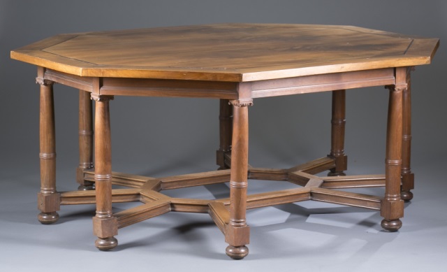 Appraisal: th c Octagonal Table Walnut with ebony line inlay Column-form