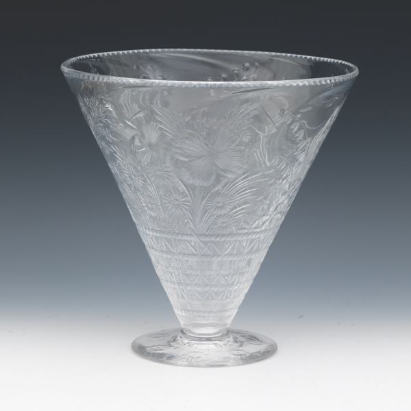 Appraisal: UNUSUAL ENGLISH ART DECO GLASS CONICAL VASE x On cuicrular