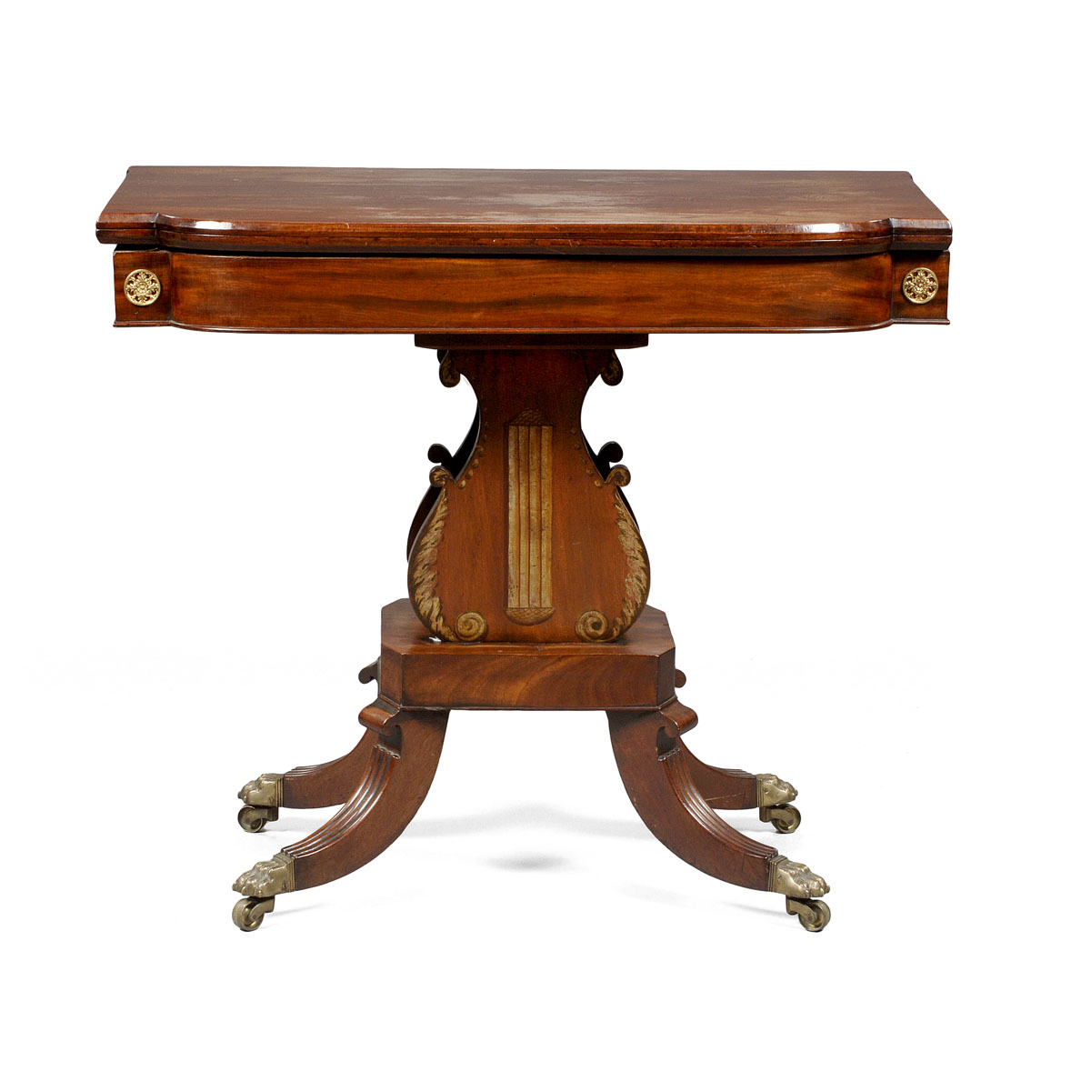 Appraisal: AMERICAN CLASSICAL MAHOGANY CARD TABLE The rectangular hinged top with