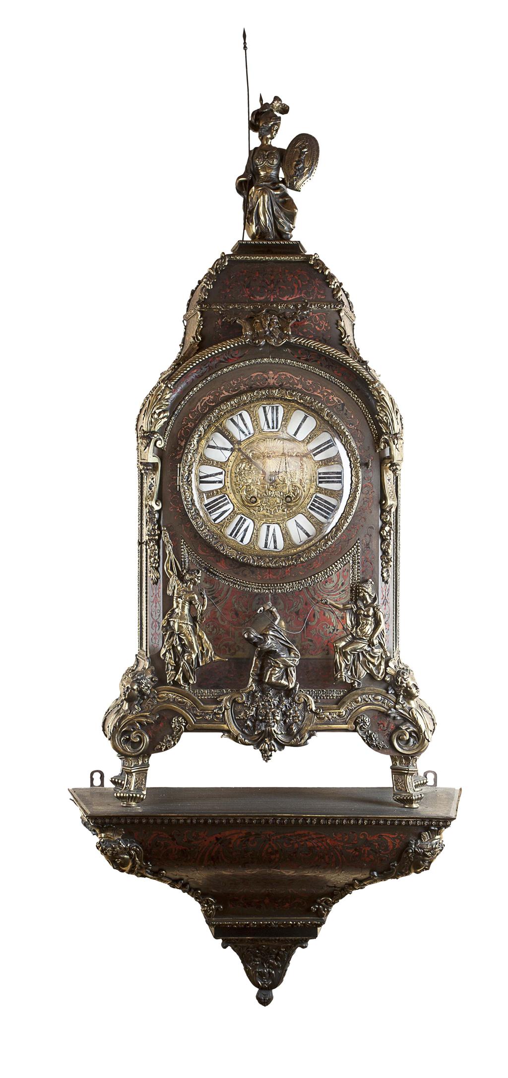 Appraisal: FRENCH RED BOULLEWORK AND GILT BRASS MOUNTED BRACKET CLOCK AND