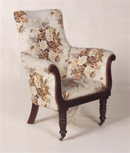 Appraisal: A Regency mahogany framed library arm chair the cushioned back