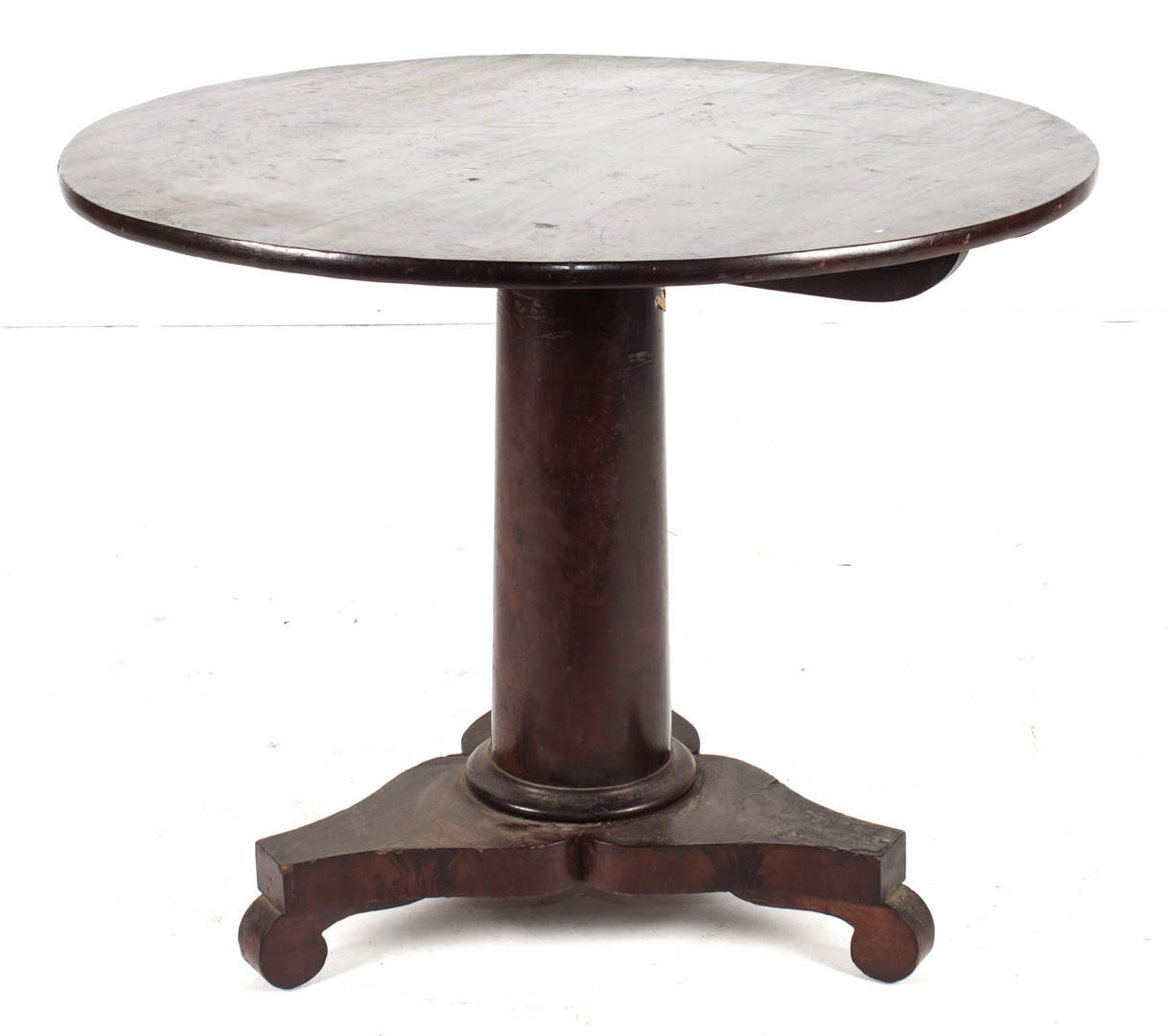 Appraisal: a American Restoration tilt-top table circa circular top pedestal center