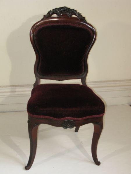 Appraisal: Victorian Side Chair mahogany frame with pierced and carved crest