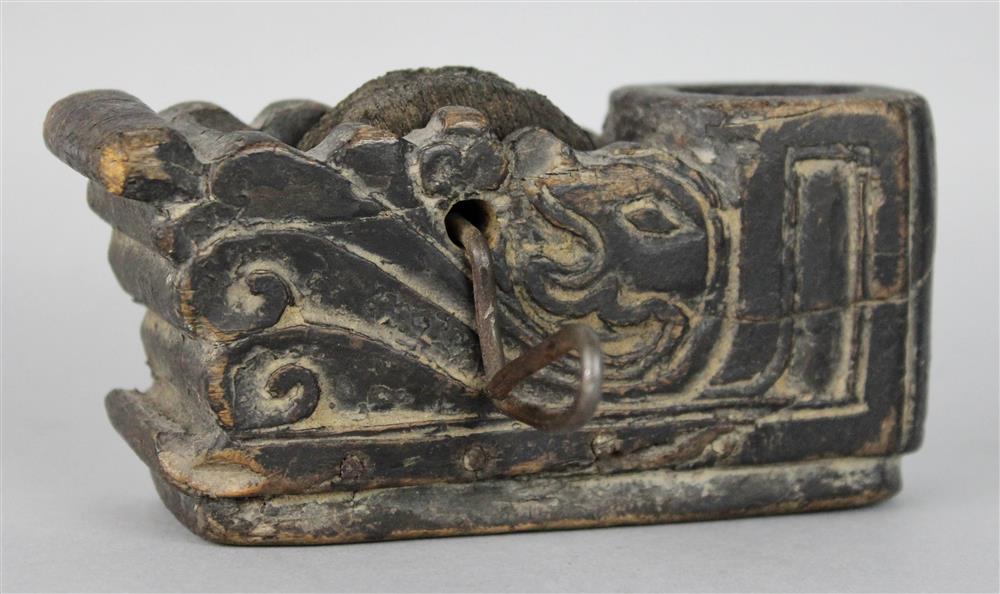 Appraisal: CHINESE PROVINCIAL CARPENTER'S CHALK LINE the wood instrument carved with