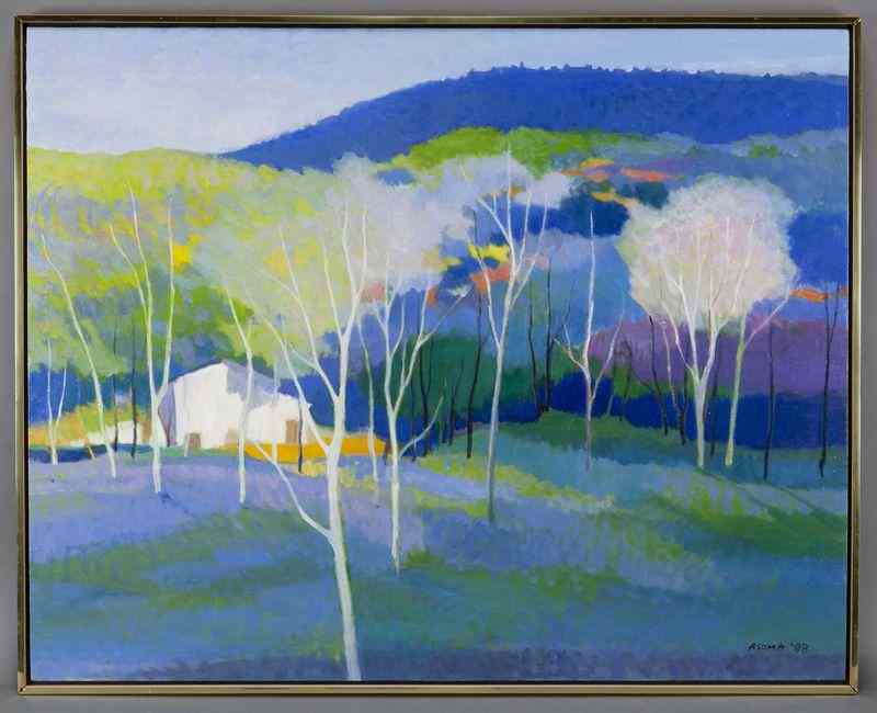 Appraisal: Tadashi Asoma ''House in the Woods'' oil on canvas Signed