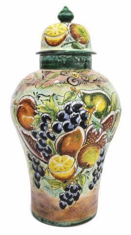 Appraisal: Large Talavera ceramic covered urn Mexico having rounded lid with