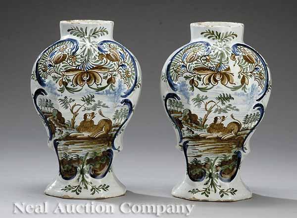 Appraisal: A Pair of Tin-Glazed Earthenware Vases th c Delft octagonal