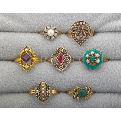 Appraisal: SEVEN GOLD RINGS WITH SEED PEARLS th C Most in