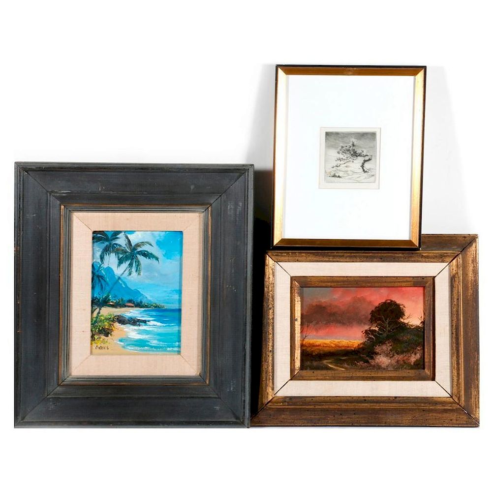 Appraisal: Two small landscapes and a lithograph Two small landscapes one