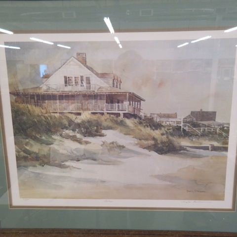 Appraisal: Angela Bradbush lithograph Pawleys houses along the beach at Pawley's