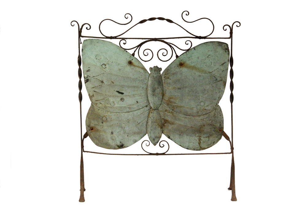 Appraisal: ARTS CRAFTS FIRESCREEN - Wrought Iron Screen Frame with applied