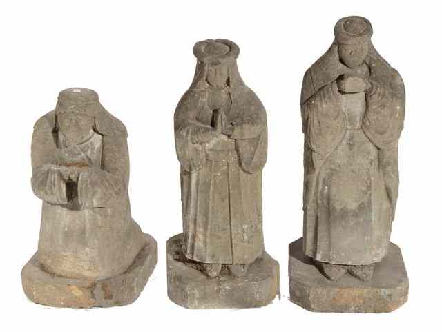 Appraisal: A GROUP OF THREE ANTIQUE CARVED STONE FIGURES representating the