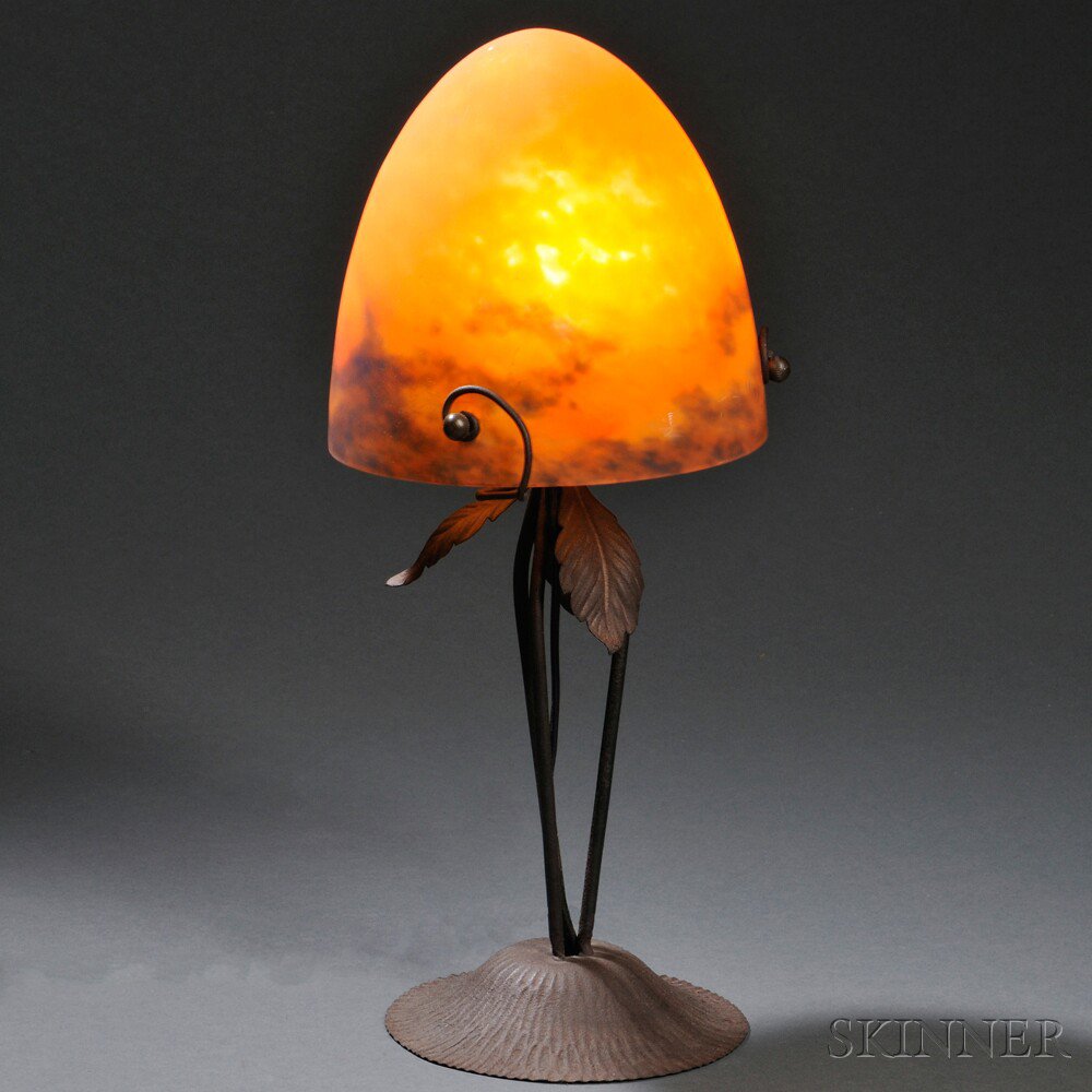 Appraisal: Muller Freres Art Deco Table Lamp Art glass metal Bullet-shape