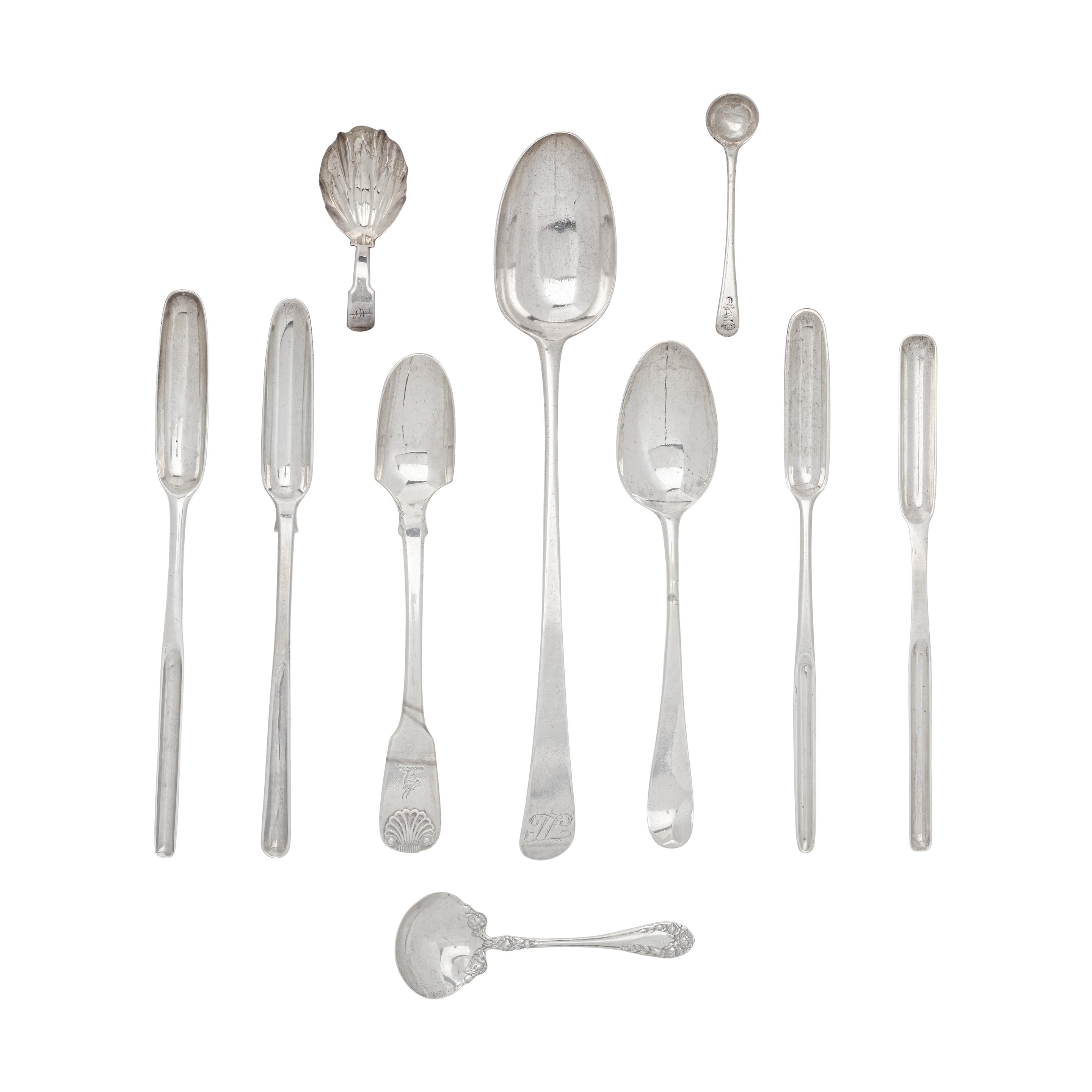 Appraisal: A GROUP OF ENGLISH SILVER SPOONS AND SCOOPS BY VARIOUS