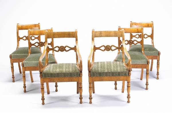 Appraisal: A set of six Biedermeier walnut dining chairs second quarter