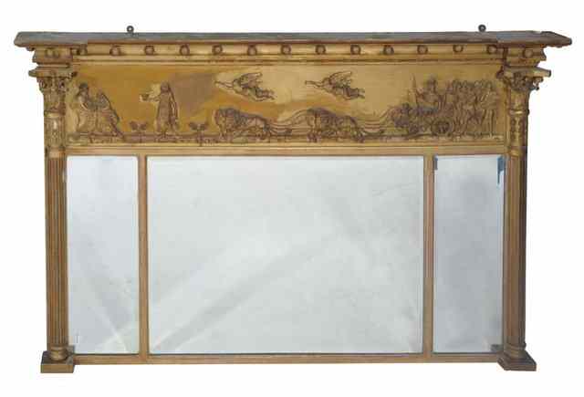 Appraisal: A REGENCY GILT GLASS OVERMANTLE MIRROR with classical frieze