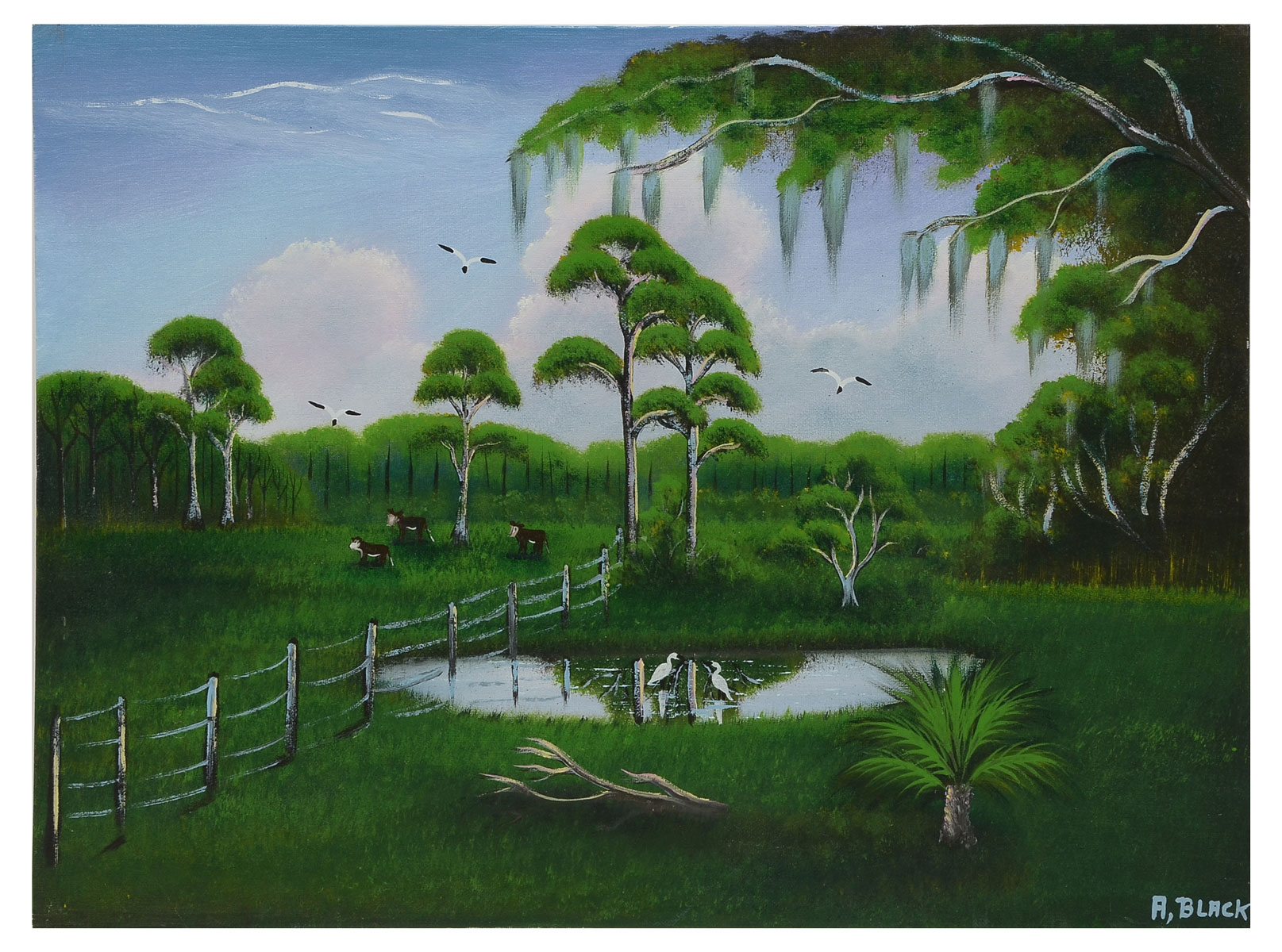 Appraisal: BLACK Al American b Wetlands Pasture Florida Highwaymen Landscape with