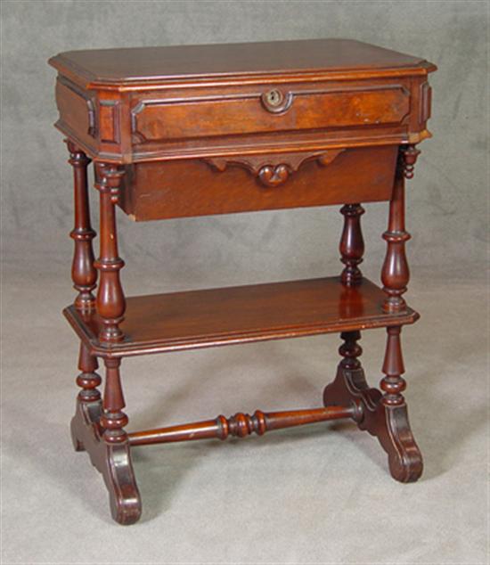 Appraisal: Victorian Sewing Table Walnut and burl walnut veneer Single fitted