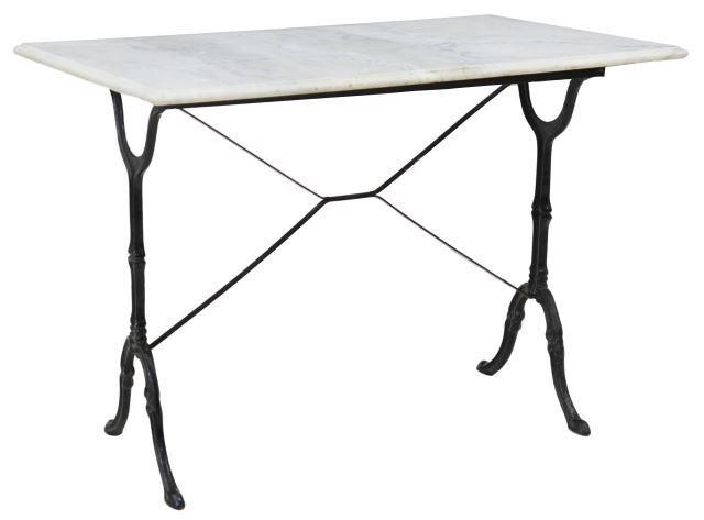 Appraisal: French bistro table th c rectangular marble top cast iron