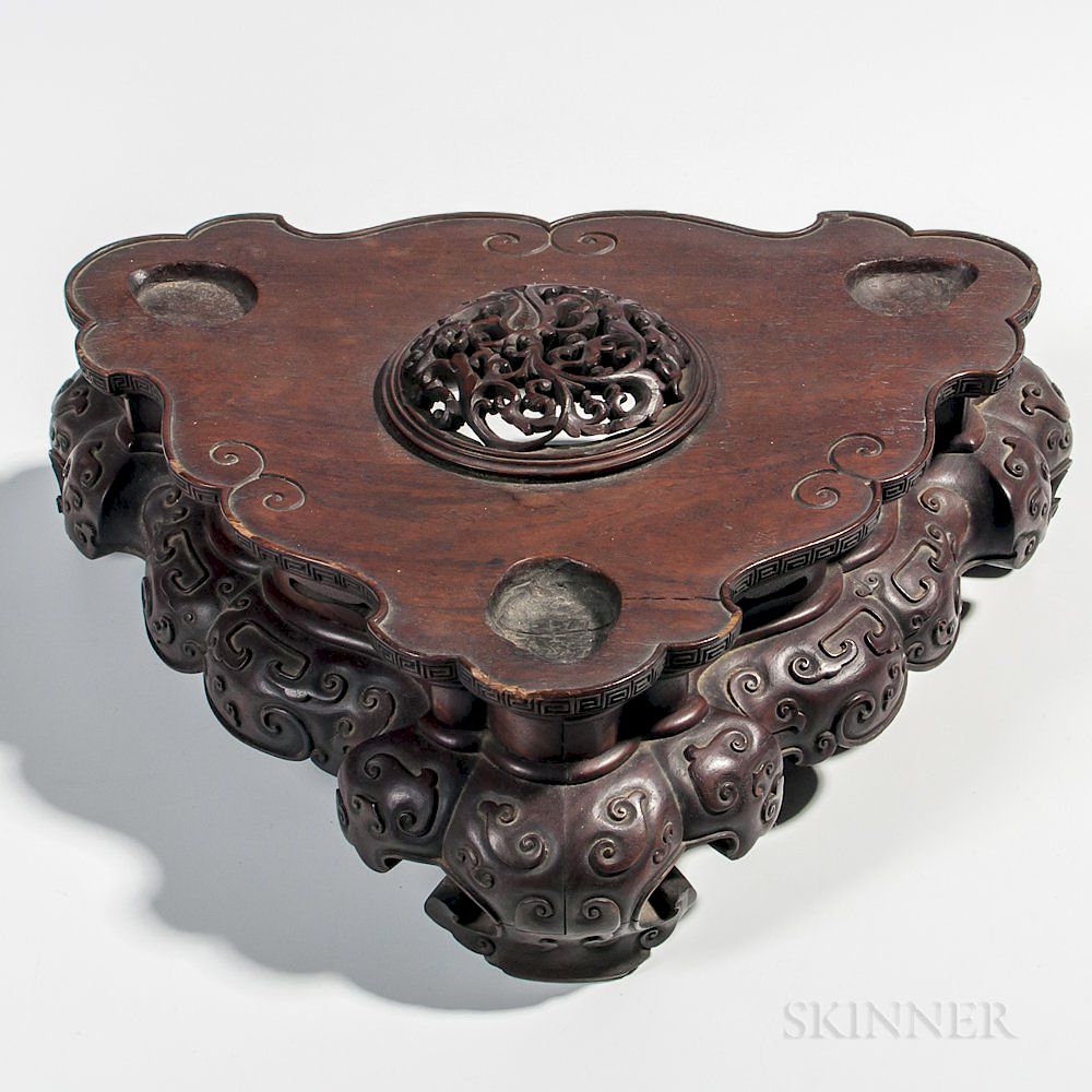 Appraisal: Large Carved Wood Stand Large Carved Wood Stand China designed