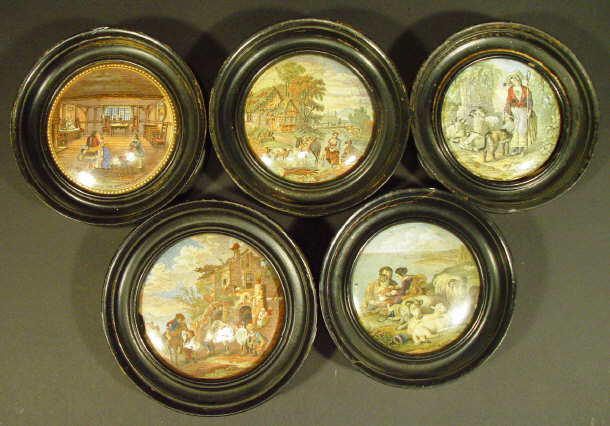 Appraisal: Five Victorian Prattware pot lids each printed in colour and