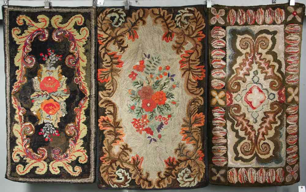 Appraisal: EARLY HOOKED RUGS - Early Floral Hooked Rugs in rich