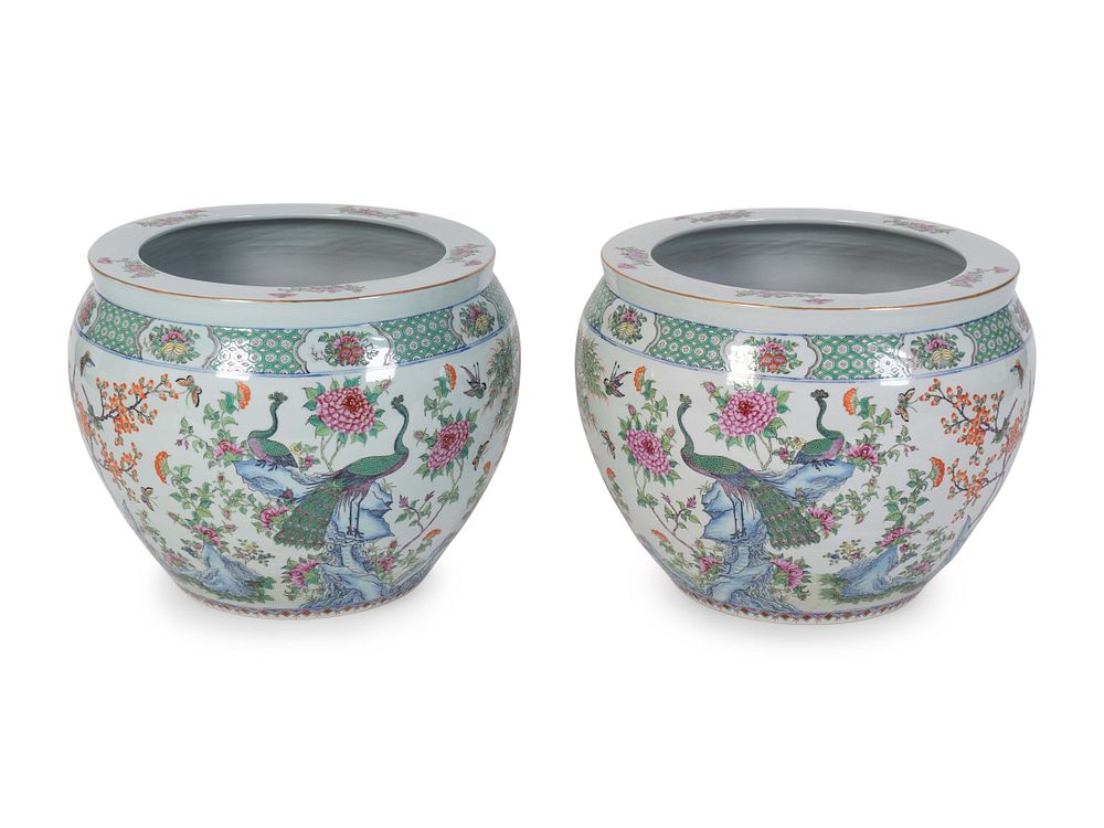 Appraisal: A Pair of Chinese Export Porcelain Jardinieres Height x diameter