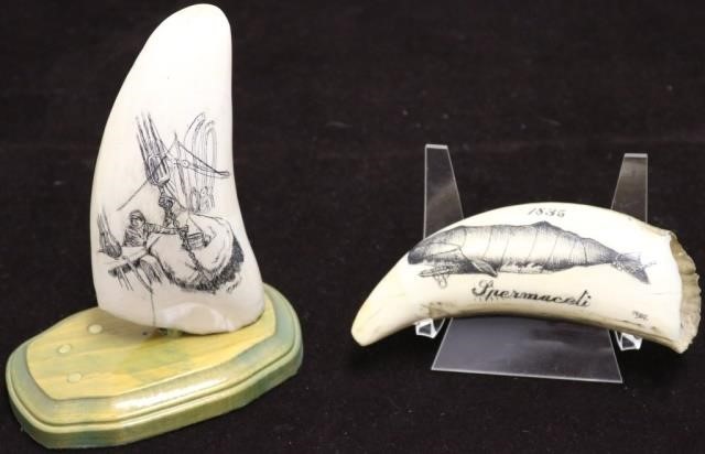 Appraisal: SCRIMSHAW WHALE'S TEETH BY ROBERT MONFILS NEW BEDFORD LATE TH