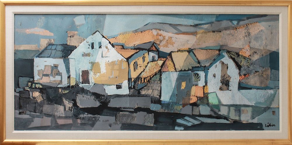 Appraisal: Stefan Lokos Houses in the Hills Painting Stefan Lokos Hungarian