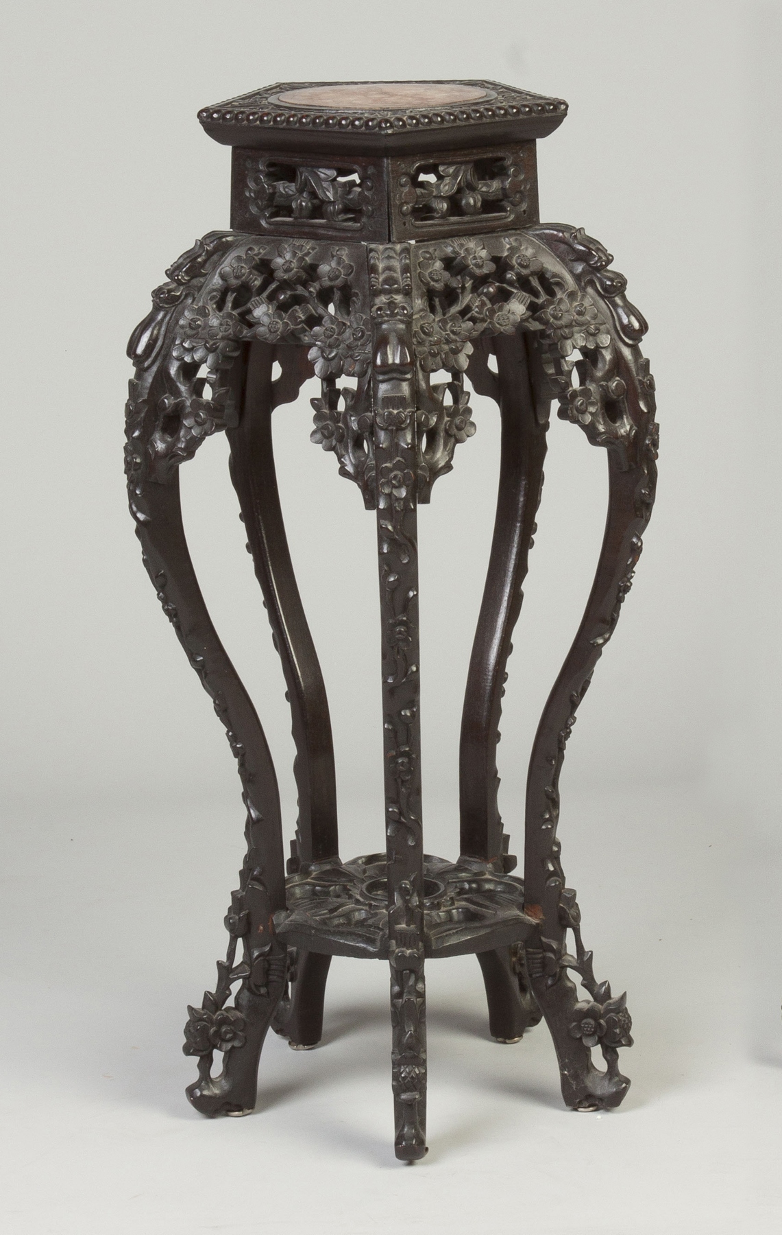 Appraisal: Chinese Carved Hardwood Stand C With soapstone top