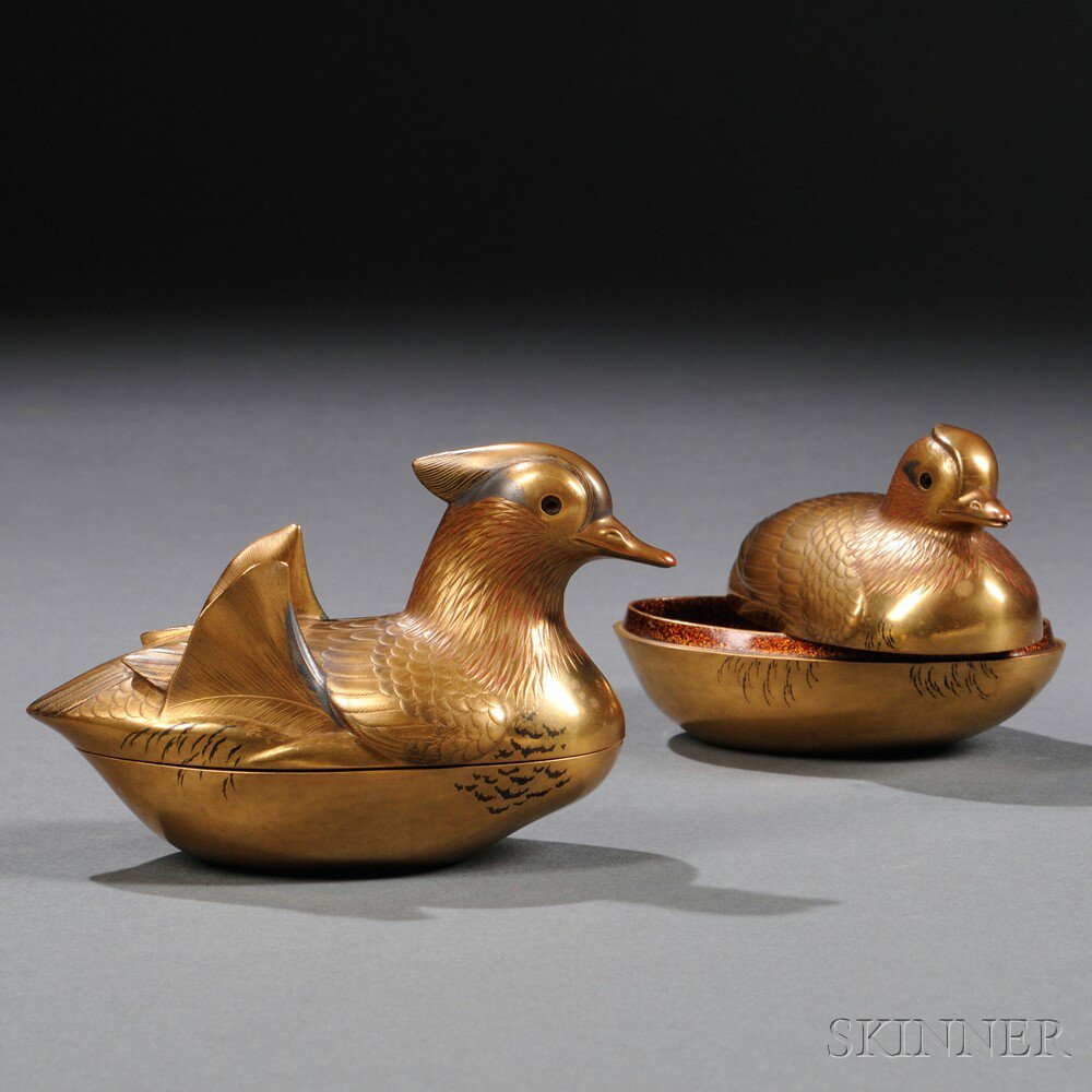 Appraisal: Pair of Mandarin Duck-shaped Makie Incense Holders Japan th th