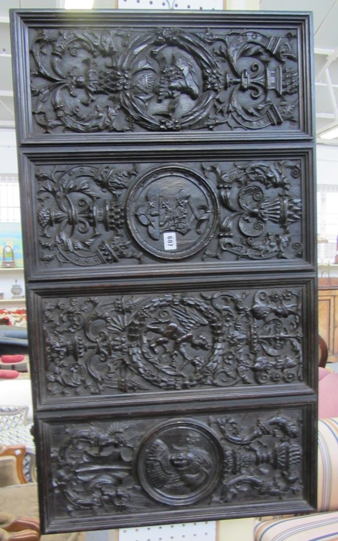 Appraisal: A set of four th century Flemish relief carved oak