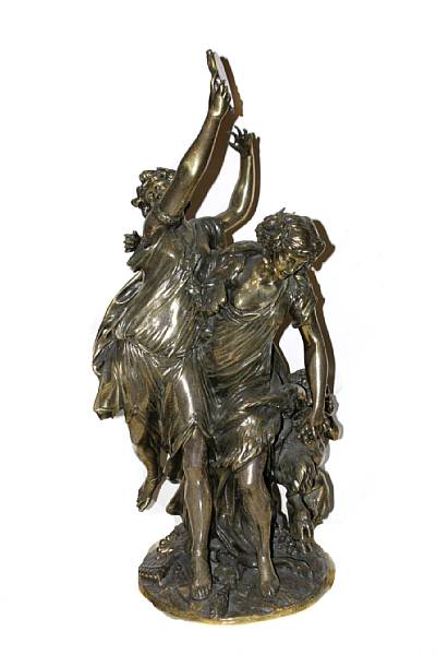 Appraisal: A cast bronze figural group of two Classically robed figures