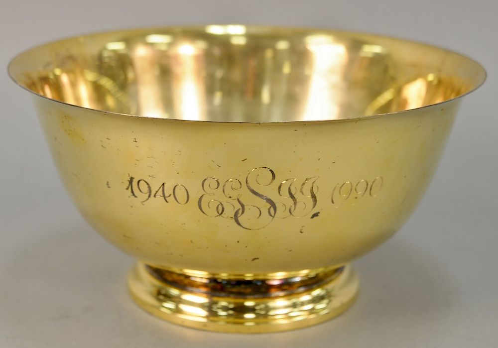 Appraisal: Tiffany Co sterling silver revere style bowl gilt decorated monogrammed