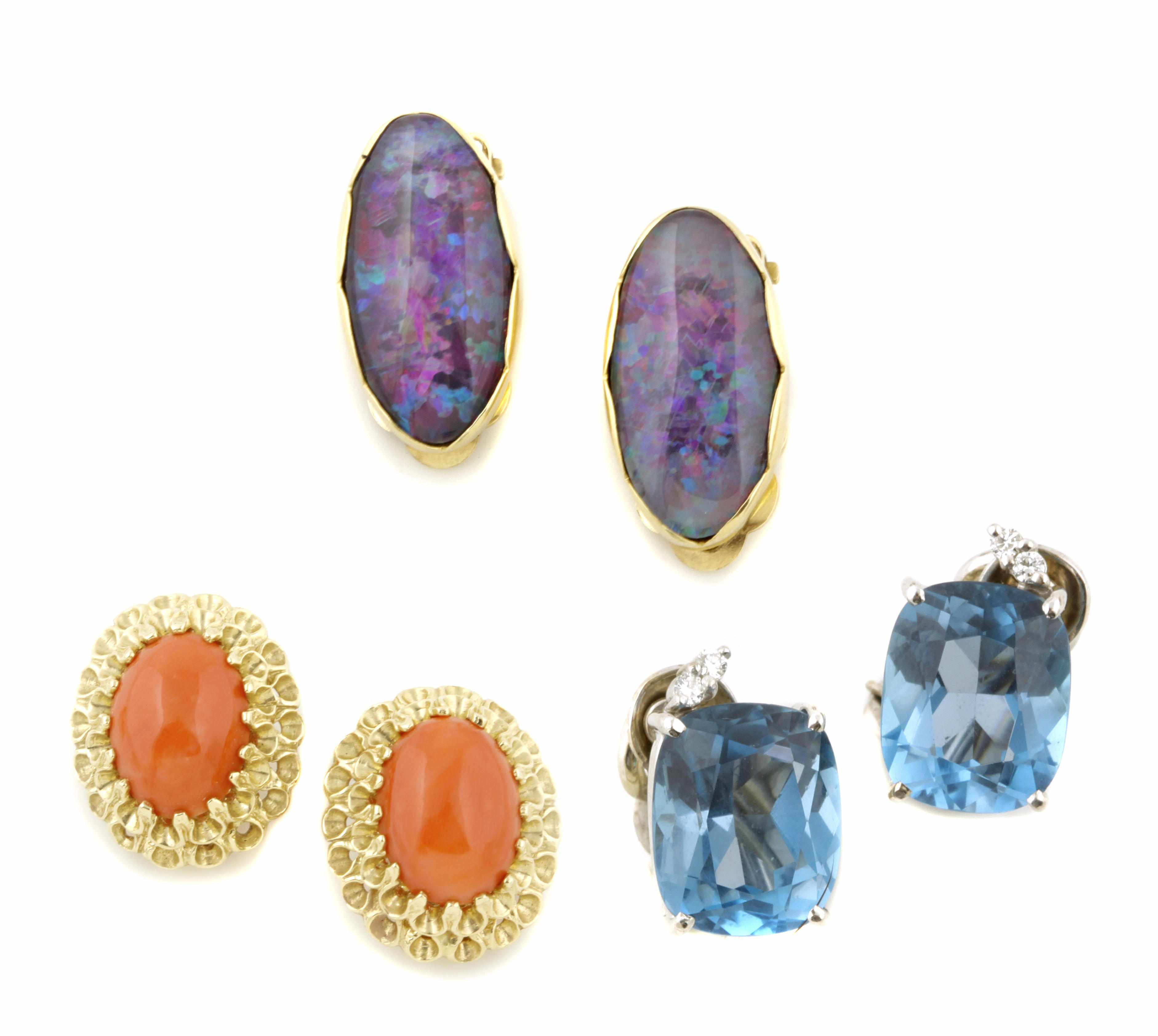 Appraisal: A collection of six pairs of gem-set and gold clip