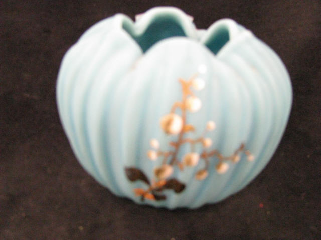 Appraisal: Mt Washington Art Glass Rosebowl blue melon ribbed enameled floral