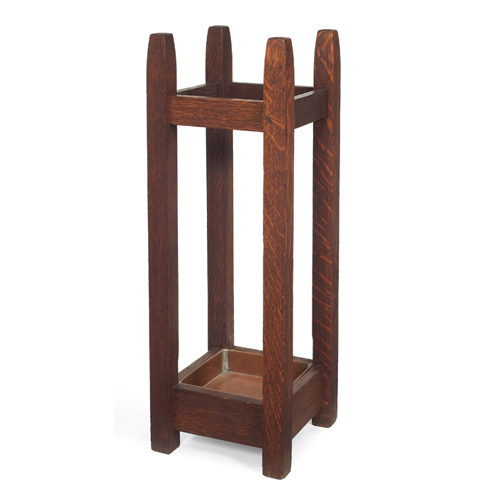 Appraisal: Gustav Stickley umbrella stand four posts tapered at top supporting